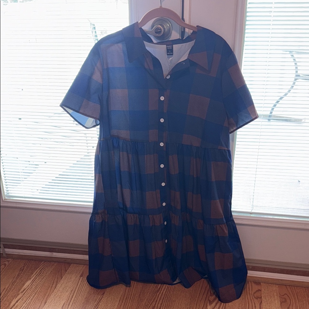 Emery Rose Plaid Blue and Brown Women's Dress
